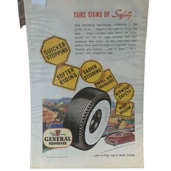 Vintage 1948 General Squeegee Tire Sure Signs of Safety Ad Advertisement - Picture 4 of 4